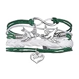 Jiayiqi Women's Antique Multilayer PU Leather Bracelet Love Infinity Charm Bangle Green
