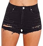 Ermonn Women's High Waist Distressed ripped jean Denim Shorts