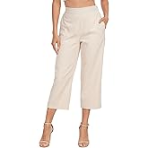 HDE Women's Pull On Linen Capri Pants Cropped High Waisted Summer Capris