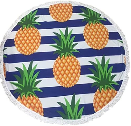 MAYWHEN Round Beach Towel Pineapple Smooth Microfiber with Tassels Breathable Rug for Beach/Indoor Decor 59 Inch