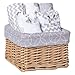 Trend Lab Safari Gray 7 Piece Feeding Basket Gift Set - 2 Deluxe Bibs, 3 Deluxe Burp Cloths, Liner, Willow Basket