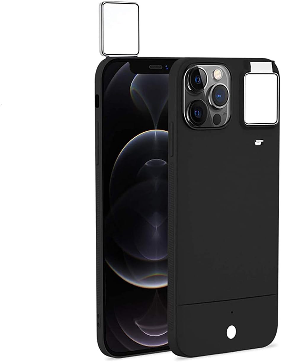 Selfie Ring Light Case para iPhone 12/11 Pro Max Series, 3 Modelo Efecto de Luz, Iluminado Led Selfie Luminosa Linterna Teléfono, para Selfie/Live Stream/Maquillaje (para iPhone 12 Pro Max, Negro)