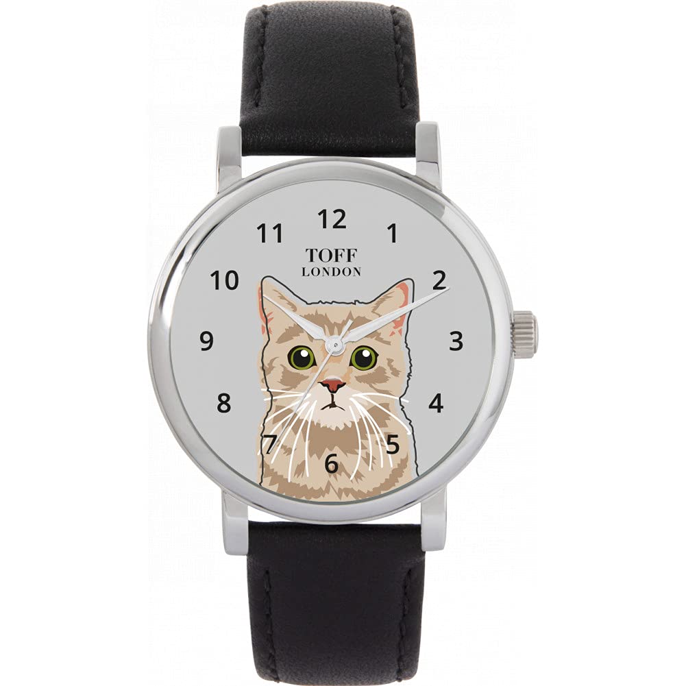 Toff London Ladies Beige Tabby Cat Head Watch