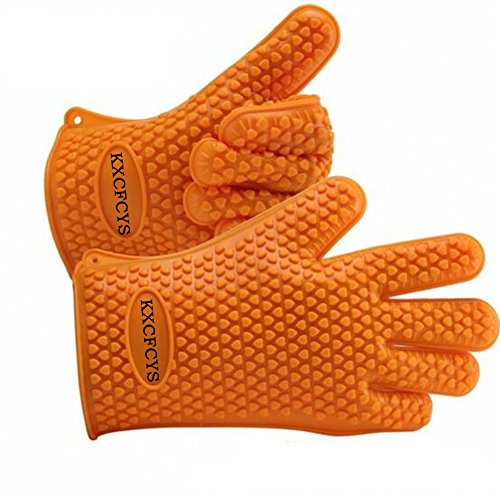 Heat Resistant Silicone Gloves Kitchen Bakeware Oven Mitts Pot Holders Silicone Cooking BBQ Pot Holder Mitt Grill Gloves ( 1 pair) (orange)