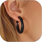 Classic Black/18K Gold Plated/Stainless Steel Hoop Earrings for Women, Size 20mm/30mm/40mm/60mm/80mm Hypoallergenic Chunky Hoops Round Loop Earrings Jewelry, with Gift Box