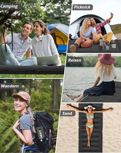 CIXMUS Inflatable Camping Sleeping Mat with Foot Pump and Pillow, 12 cm Thickened - Comfortable, Ultralight, Small Pack Size, Connectable - Ideal for Hiking, Camping and Travel