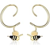 Black Bee Spiral Dangle Stud Earrings for Women Silver Gold-Toned Creative Insect Animal Drop Dangling Studs Earring Fashion Lightweight Jewelry for Theme Party