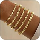 shownii Gold Bracelets for Women - 14K Gold Plated Stretch Beaded Bracelets Stackable Bead Ball Adjustable Jewelry Set with Cross Graduation Gifts for Her