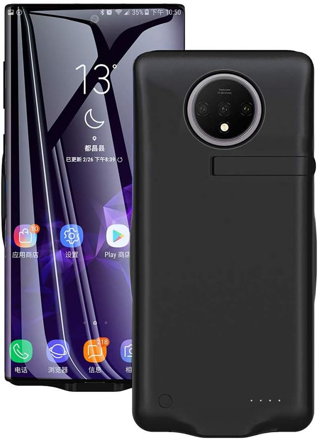 Battery Case for OnePlus 7T, HONTECH One Plus 7T Battery Case, 6500mAh Portable Charger Extended Rechargeable Battery Backpack Charging Protective Cover with Built-in Stand 6.55 inch 2019 (Black)