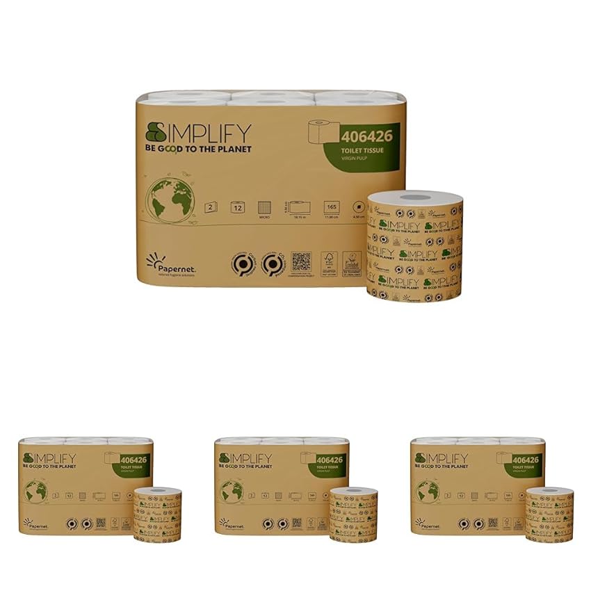 Papernet Simplify - Carta Igienica Carbon Neutral 406426, 1 Confezione da 48 Rotoli