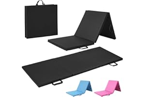 WF Athletic Supply Tri Fold Folding Exercise Mat with Carrying Handles, 1.5" or 2" Foldable Gym Mat, Folding Foam Workout Mat for Gymnastics, Yoga, MMA, Core Workouts, Stretching, Multiple Colors