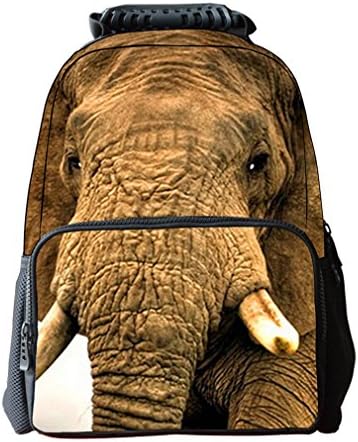 Eimyt Cool 3D Animal Planar Print Pattern Polyester Fabric Book Bag With Side Net Bottle Pouch For Unisex Student Kid Backpack Elephant 30L