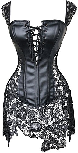 EUDOLAH Damen Gothic Kunstleder Korsagenkleid Schwarz Leder Corsage Clubwear – Bild 3