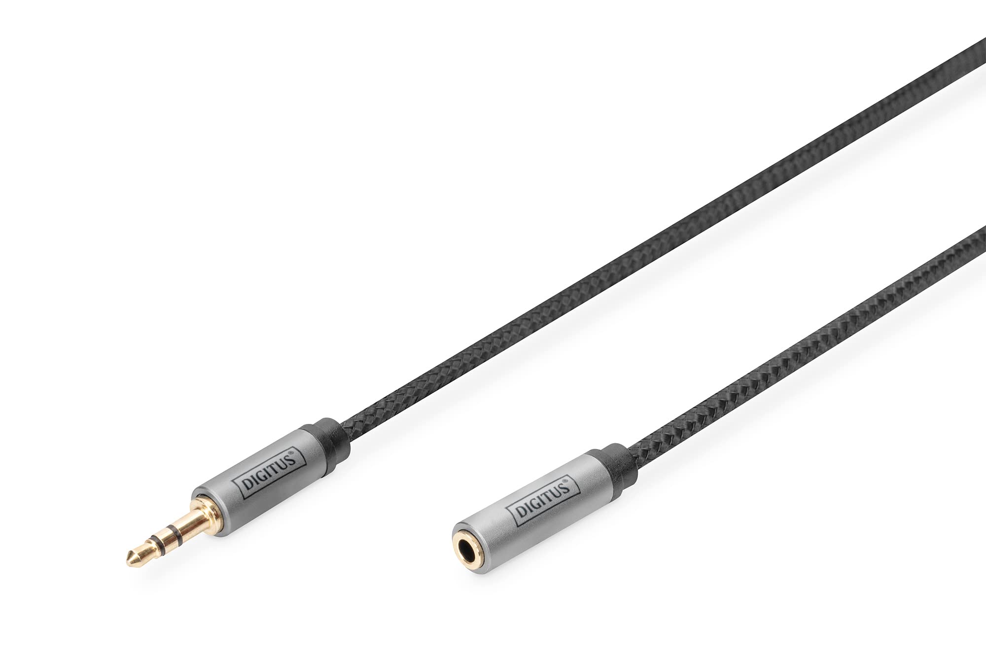 Digitus audio extension cable - 3.5mm jack to 3.5mm socket - aux cable - stereo cable - gold-plated contacts - braided cable - 1m - black