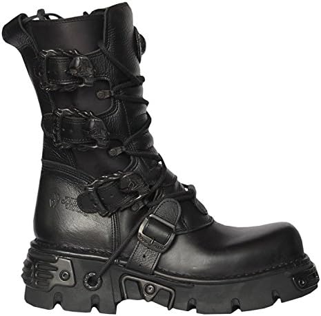 NEWROCK New Rock Mens Black Leather Biker Metallic Reactor Boots - M.391-S18 (4 D(M) US, Black)