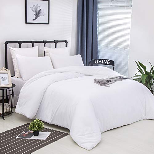Wellboo White Comforter Sets Queen Plain White Bedding Comforters