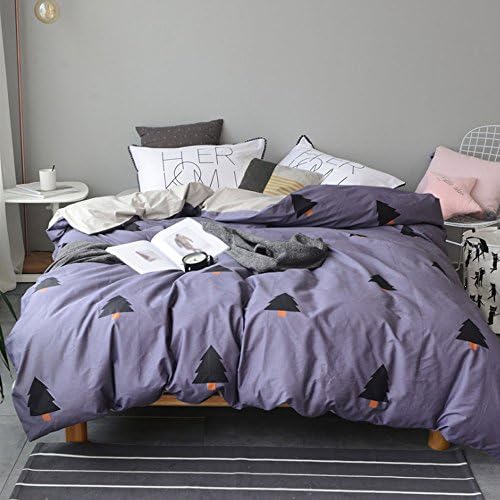 Cartoon Print Cotton Duvet Cover Set Trees Pattern Reversible Bedding Set Toddlers Kids Teens Bedding Set for Summer,No Comforter,Queen Size