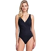 Gottex Women's Lattice Draped Panel Wrap Surplice One Piece Swimsuit - V-Neck, Soft Cups, Tummy Control