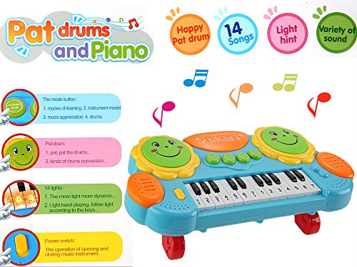 Funmily Baby Piano Play Keyboard Drums Educational Musical Toys with Light (Blue) - Thumbnail 2