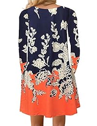 etcyy de las mujeres 3 4 Manga playera de flores Casual Rayas Vestido De Swing con bolsillos