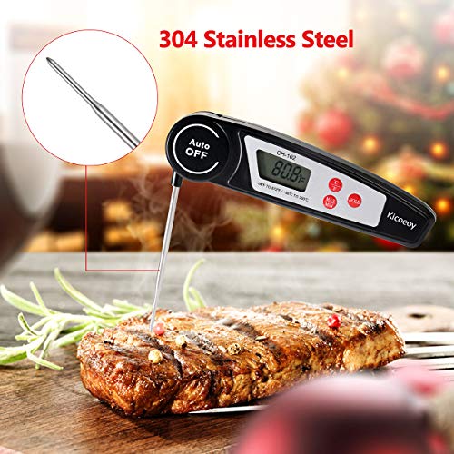Digital Instant Read Meat Thermometer, Kicoeoy Kitchen Waterproof Thermometer With Collapsible Probe & Calibration. Super Fast Electric Food Thermometer For Kitchen, Outdoor Cooking, BBQ (black)
