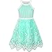LK36 Girls Dress Turquoise Butterfly Embroidered Halter Dress Party Size 12