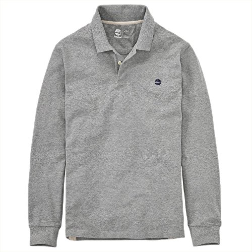 Timberland CA1C86052 Millers River Long Sleeve Polo Shirt, Grey Heather, Size: M