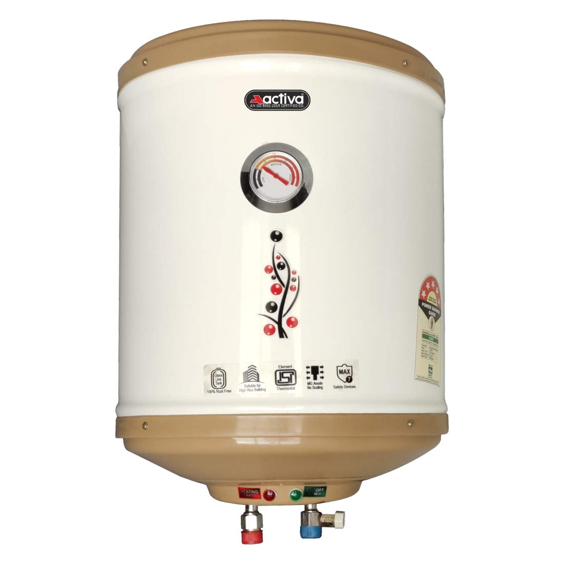 Buy ACTIVA 15 Ltr Storage 2 KVA 5 Star GLASSLINE Tank Geyser with  Temperature Meter, ABS TOP Bottom, HD ISI Element (Ivory) with Free  Installation Kit and adjustable outer thermostat 5 Years