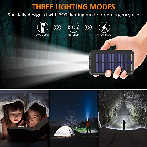Solar Charger, STOON 10000mAh Portable Solar Power Bank Phone Charger with Flashlight & Compass for Outdoor Camping Travelling, External Battery Pack with Dual USB Ports for iPhone, iPad and More - Thumbnail 2