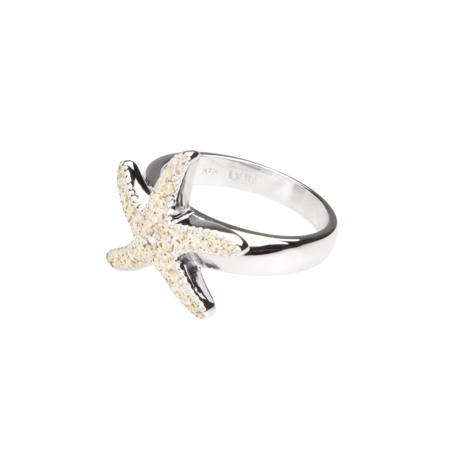 DUR Women's Ring "Starfish" Made of 925 Silver Sizes 52-62 | R4595 | Silver and Beach Sand | DUR Women's Rings, Sterling Silver Sterling silver Sand, No Gemstone