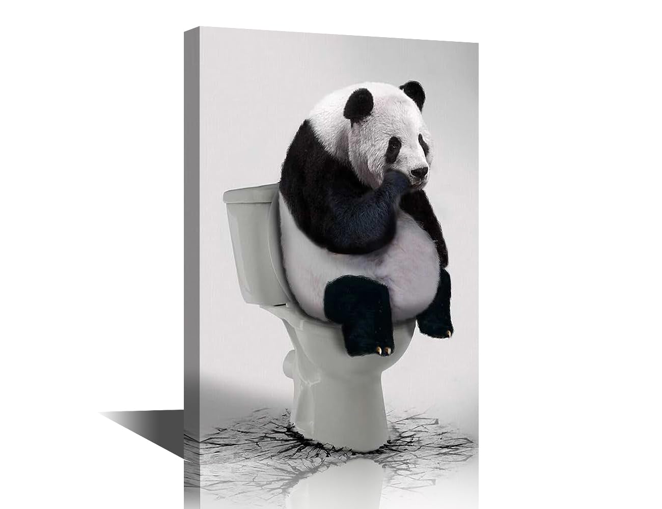 Bathroom Wall Decor Canvas Framed Panda Poster Decor Panda on The Toilet Home Wall Art Bathtub Accessories Farmhouse Wall Decor Ready to Hang - 24" Wx16 H — image 1