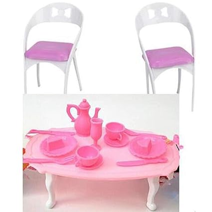 Leoie Dollhouse Dining Room Furniture Dining Table Set Play House Game for Doll Kids Gift Light Pink Table