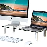 FITUEYES Glass Desktop Stand Computer Monitor Riser for Single Monitor+Laptop or Desktop DT106006GC