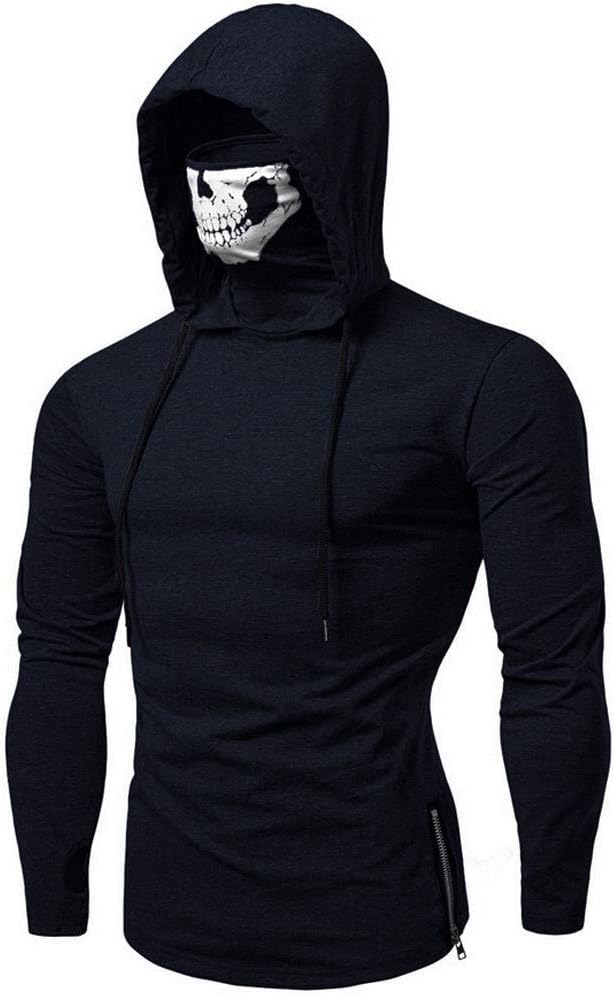 Hoodies,Autumn Winter Sales Original Slim Fit Solid Color Mask Skull Print Pullover Sweatshirt Hooded Hoody Mens Jumpers