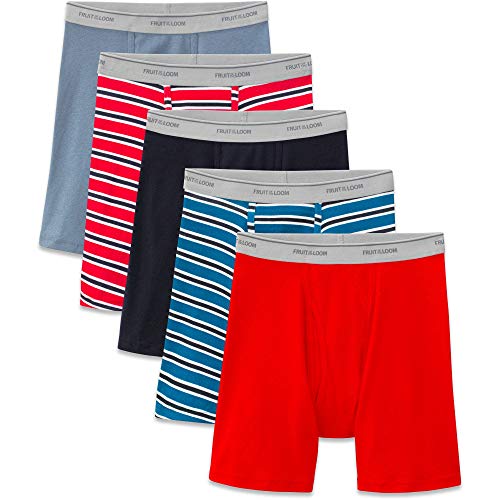 Fruit of the Loom Men's 4Pack Stripes Solids Boxer Briefs Cotton Underwear 3XL
