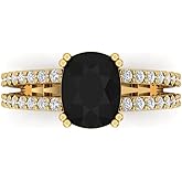 Clara Pucci 3.48 cttw Onyx 14K Yellow Gold Solitaire with Accents Ring for Women - Cocktail Statement Fashion Jewelry Gift (9x7mm, Long Cushion Cut)