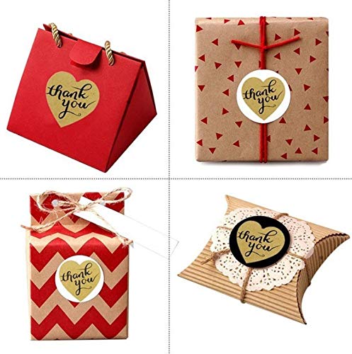 Hybsk Love Heart Kraft Paper Thank You Stickers with Heart 1.5 Inch Adhesive Labels 500 Per Roll (Kraft) - Thumbnail 2