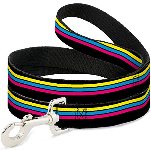 Dog Leash Racing Stripes Black Yellow Blue Pink 6 Feet Long 0.5 Inch Wide