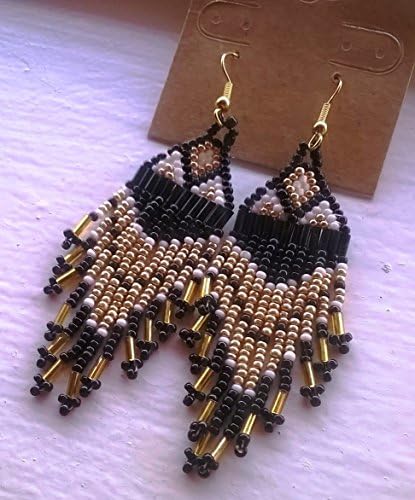 Black & Gold Football Inspired Traditional Beaded Earrings