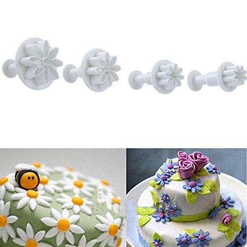 Hunzed Cake Mould, 4Pcs { Flower Plunger Cookie Cutter Mold } { Biscuit DIY Baking Cake Decorating } Kitchen Baking Tool