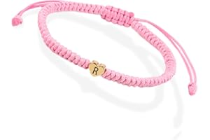 Initial Bracelet Initial R Charm Alphabet Woven Bracelet Handmade Pink String Woven Jewelry Gift for Teen Girls Friends Wife 