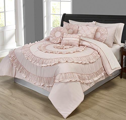 Morgan Home Fashions Janetta 10 Piece Comforter Set - Complete Bed in a Bag Includes Comforter, Sheet Set and Decorative Pillows – Available in Numerous Colorways (Blush, King)