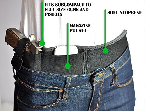 FenceTouch Concealed Carry Belly Band Holster Made from Soft Neoprene for Subcompact, Compact, Mid Size and Full Size Guns and Pistols Suitable for Men and Women (Regular, Right)