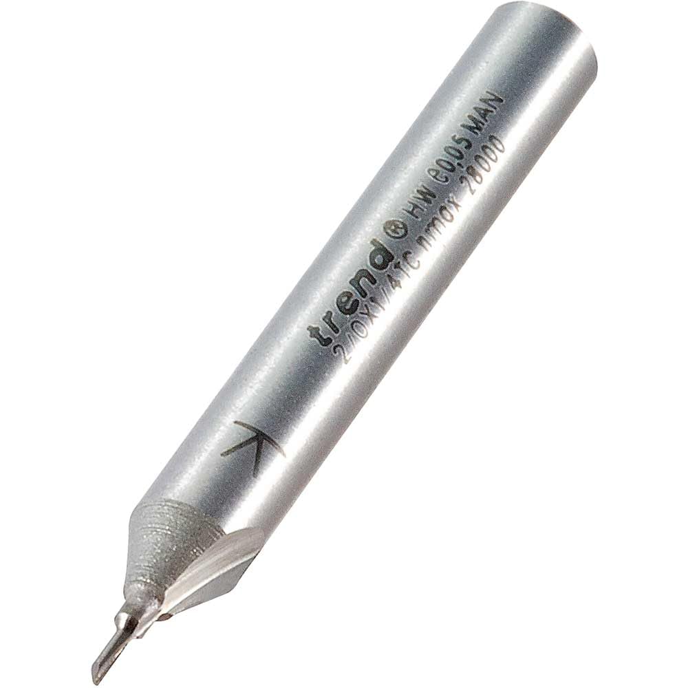 Trend Professional Single Flute Cutter, 1/4 Inch Shank, 1mm Cut Diameter & 3mm Cut Length, Tungsten Carbide Tipped, 2/0X1/4TC