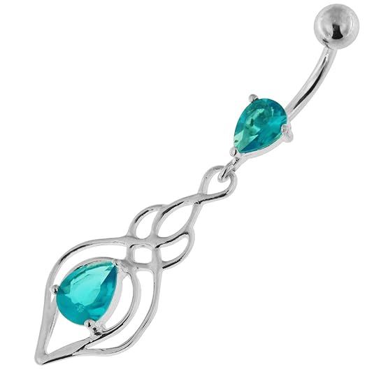 CZ Stein keltischen Lotusblatt baumelt 925 Sterling Silber Bauch Bar Piercing-Schmuck