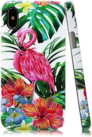 Lartin Tropical Flamingos Green Leaves Jungle Floral Soft Flexible Jellybean Gel TPU Case for iPhone XS & iPhone X
