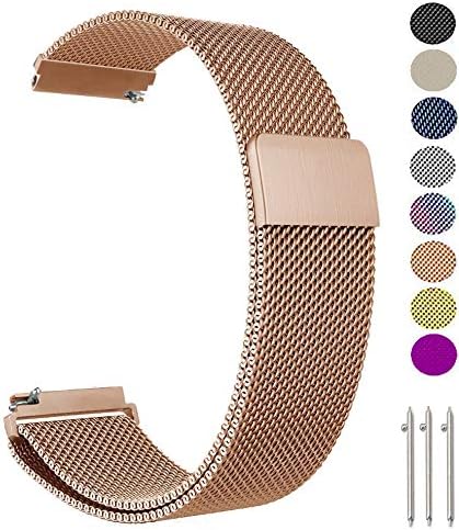MetoU 18mm Watch Strap, Adjustable Milanese Loop Stainless Steel Replacement Quick Release Magnetic Lock Band for Fossil Q Tailor Smart Watch Men Women (Rose Gold, 18mm)