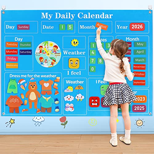 Kids Calendar 2024-Preschool Classroom Must Haves, Classroom Calendar for Kids, Circle Time Learning Center, Days of The Week Preschool Learning Activities, 3.3Ft Felt Board for Toddlers