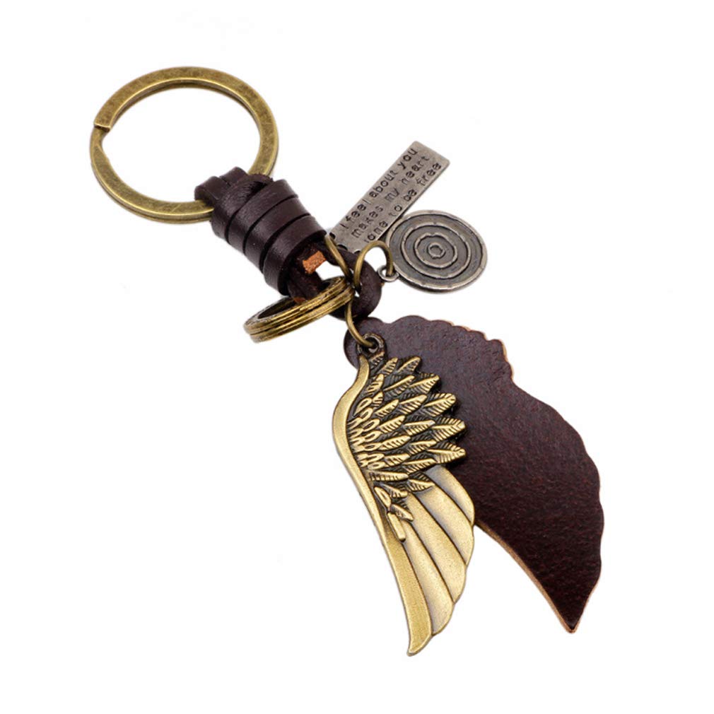 LKMY Novel Keyring Gift | Women & Men Leather New Home Vintage Keychain | Mum & Dad Novelty Friendship Key Ring Present | Girl & Boy Cute Best Friend Personalised Mini Pendant (Wing)