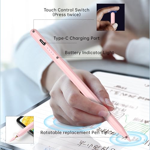 Stylus Pen for iPad A16 Pencil,(2018-2026) Apple Pencil with Palm Rejection,Fast Charge,Tilt Sensitivity,for iPad 11/10/9/8/7/6th Generation, Pro 13"/12.9"/11"/M4, Air 7/6/5/4/3/M3,Mini 5th (pink)
